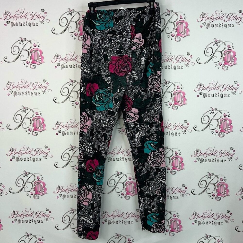 Sweetlegs tights leggings skulls roses tattoo style Floral Print Leggings